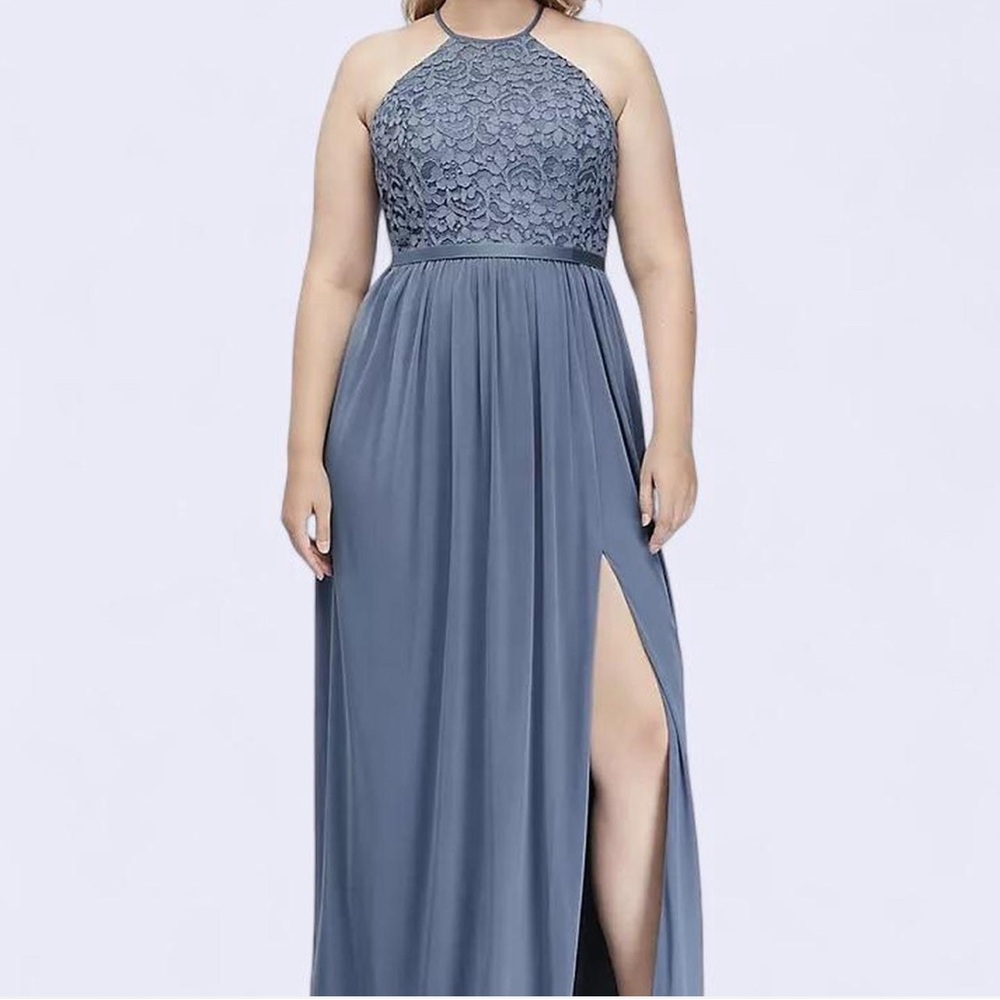Elegant Blue Lace Halter Dress